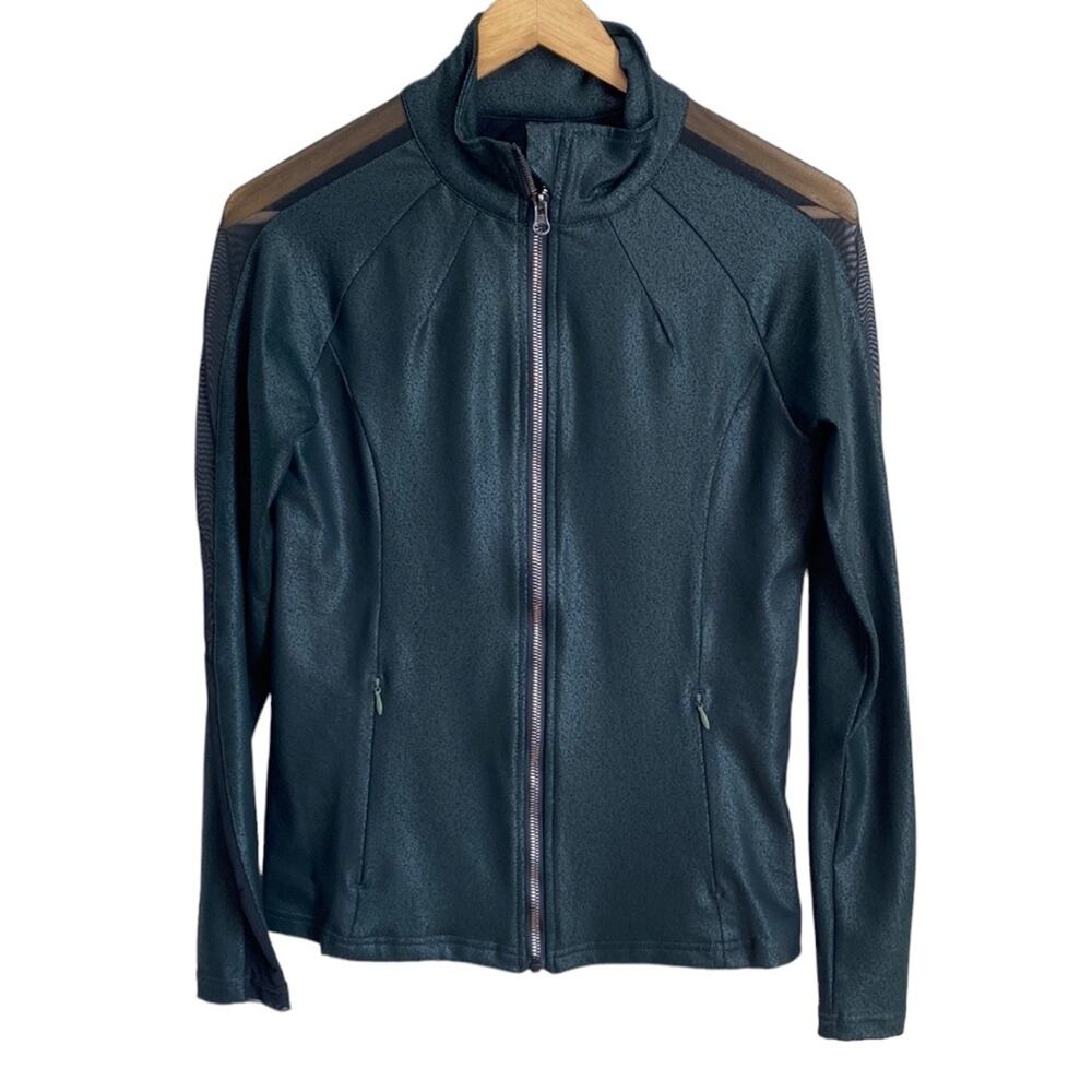 Electric Yoga Coil Green Metallic Zip Front Work out Jacket S